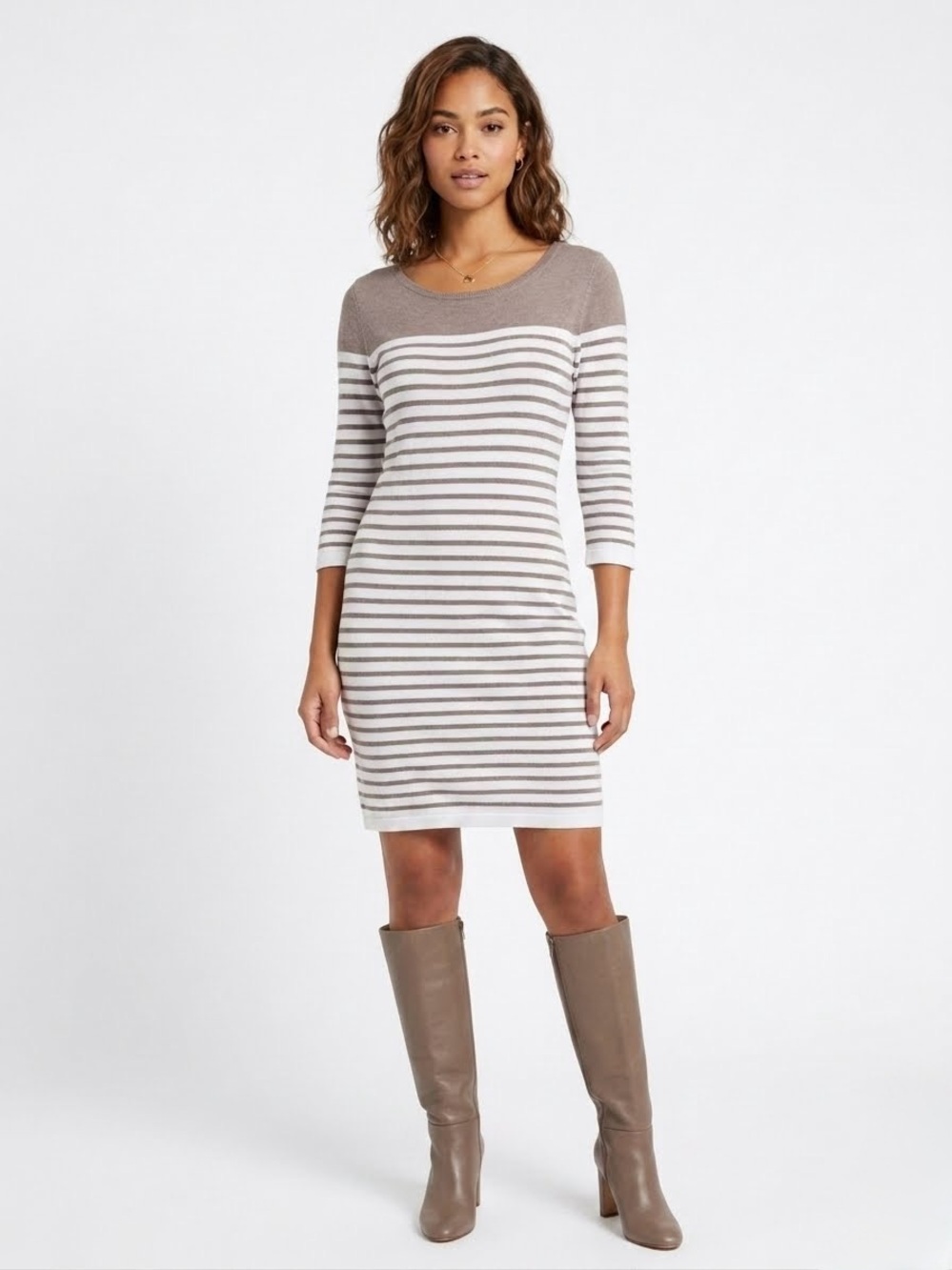 Banana Republic Brown Striped Sweater Dress 3/4 Sleeve M Vintage Fall Preppy